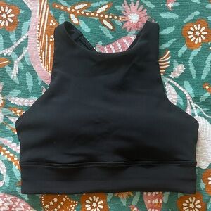 Lululemon ribbed strappy back high neck black sports bra size 6